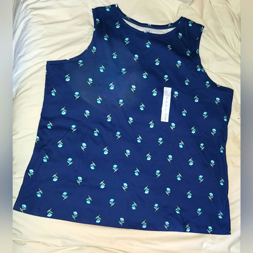 Croft & Barrow Classic Tank, Size 2X, Blue with Light Blue Flowers